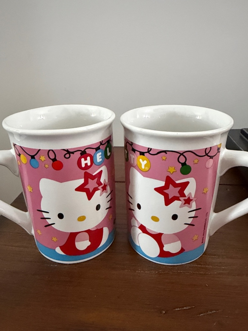 Hello Kitty Pink and Blue Christmas Ceramic Mugs with Character Art - Set of 2